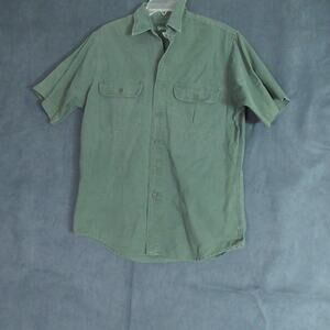 VINTAGE Gander Mountain Shirt Mens Medium Green Short Sleeve Button Rustic Ranch